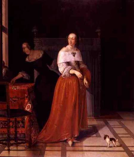 Interior with a Lady and her Maid van Eglon Hendrick van der Neer