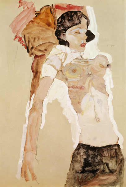 Liegendes, halbbekleidetes Mädchen van Egon Schiele