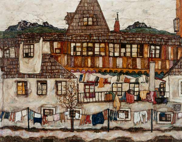 Huis met drogende was  van Egon Schiele