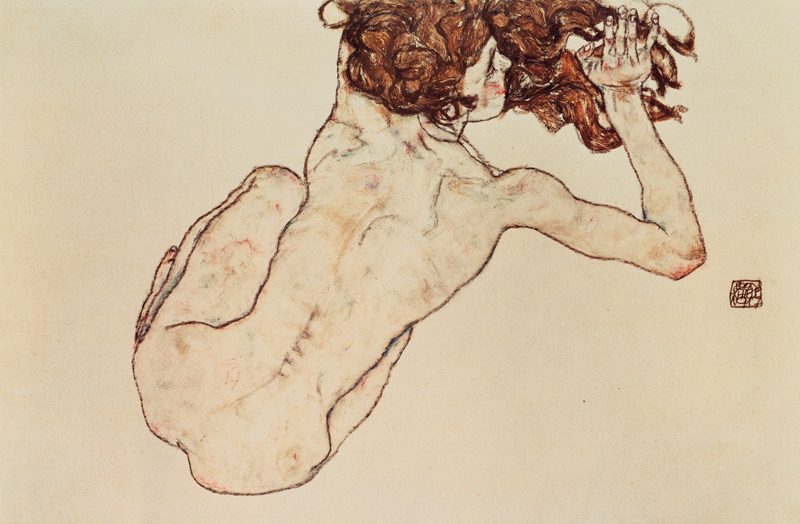 Hurkende naakte vrouwen rug - Egon Schiele van Egon Schiele