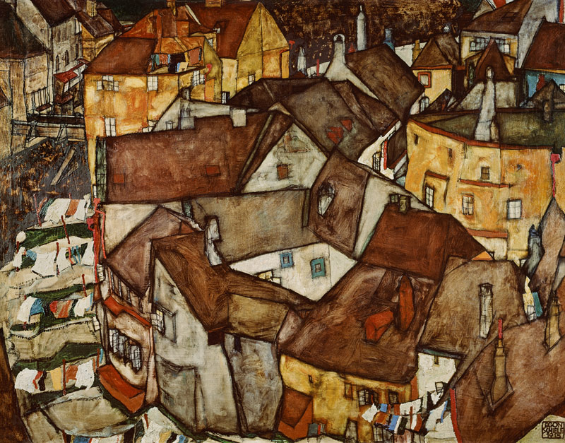 Krumau De bogen van de huizen van Egon Schiele