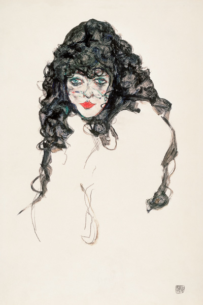 Mädchenkopf mit offenem Haar van Egon Schiele