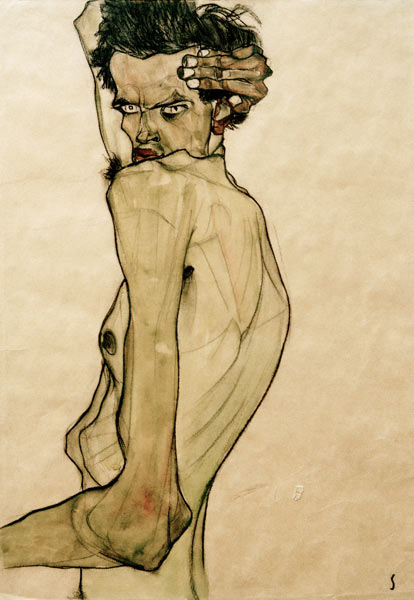 Zelfportret met arm over het hoofd getrokken van Egon Schiele