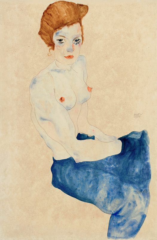 Seated blue nude van Egon Schiele