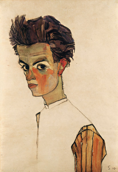 Self-Portrait with Striped Shirt van Egon Schiele
