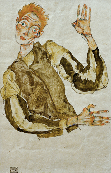 Self-Portrait with Striped Armlets van Egon Schiele