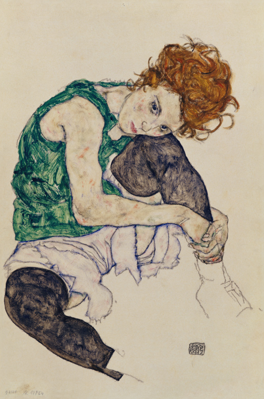 Zittende vrouw met opgetrokken knie   van Egon Schiele