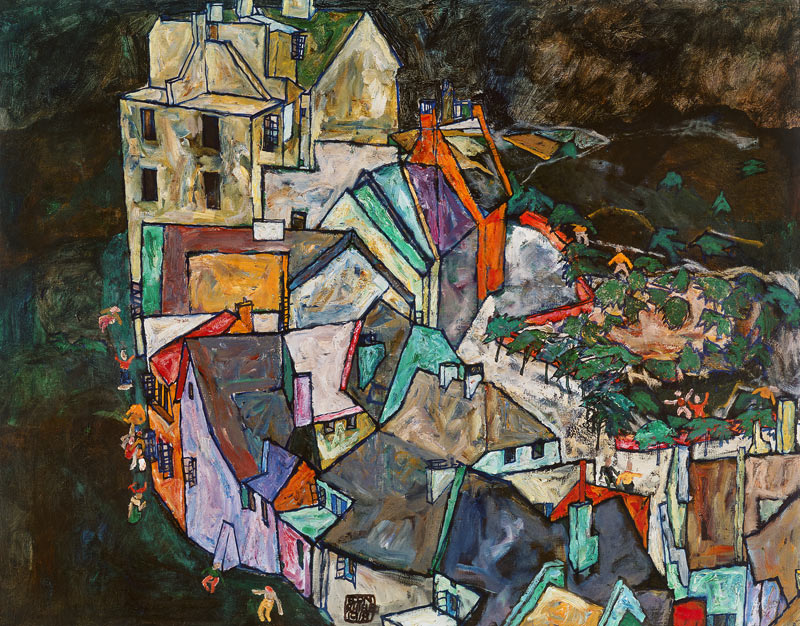 Einde van de stad (Krumlov Huis Arch lll) van Egon Schiele