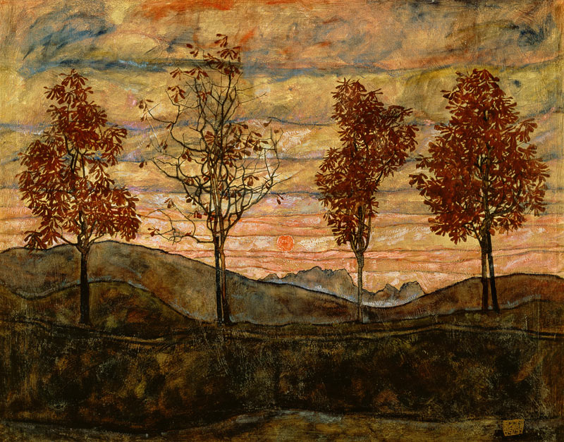 Vier bomen schilderij van  Egon Schiele van Egon Schiele