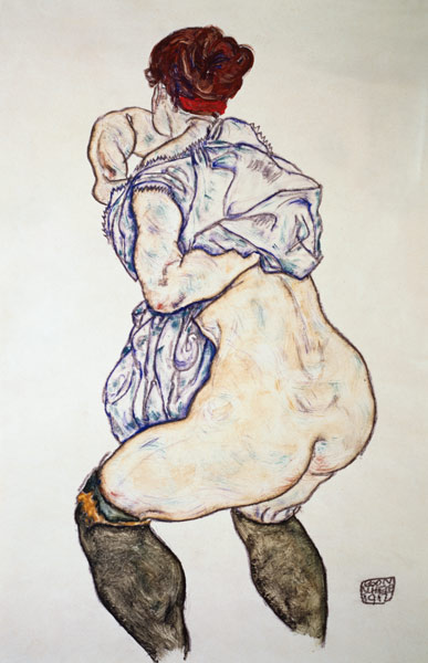 Weiblicher Halbakt mit grünen Strümpfen van Egon Schiele