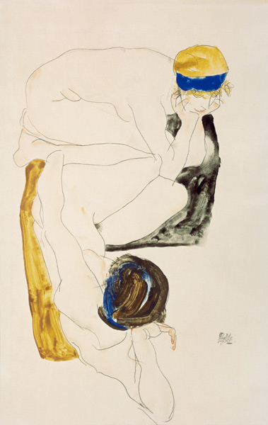 Zwei liegende Figuren van Egon Schiele