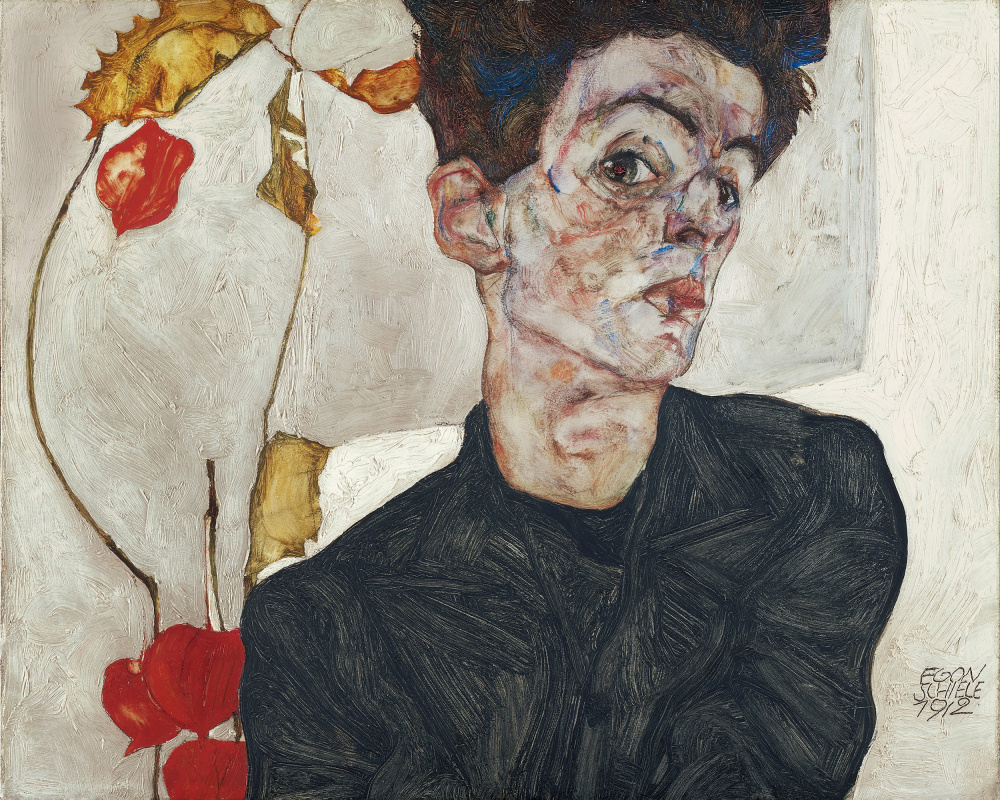Egon Schieles Self Portrait With Physalis 1912 van Egon Schiele