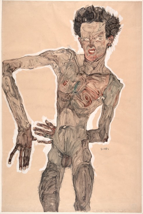Nude Self-Portrait, Grimacing van Egon Schiele