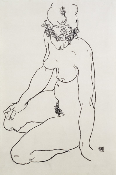 Seated female nude van Egon Schiele