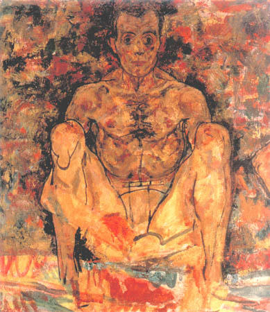 Hockendes Männerpaar (Detail) van Egon Schiele