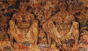Hockendes Männerpaar (Doppelselbstbild) van Egon Schiele