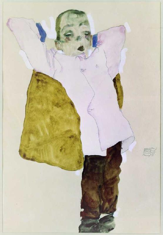 Junger Mann mit rosa Jacke van Egon Schiele