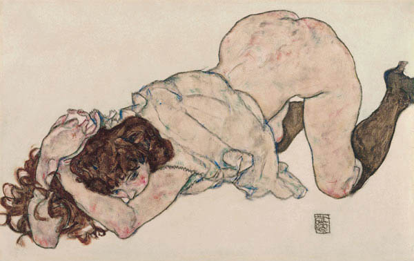Kneeling Girl, Resting on Both Elbows van Egon Schiele