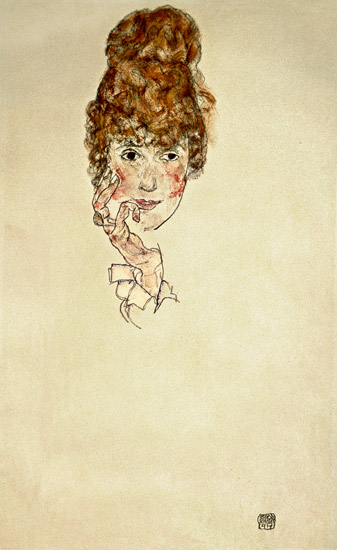 Portraitkopf Edith Schiele van Egon Schiele