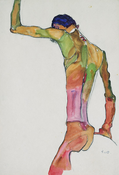 Male Nude with Arm Raised van Egon Schiele
