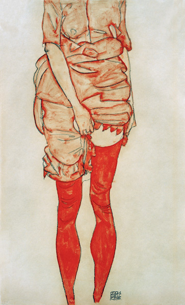 Staande vrouw in het rood  van Egon Schiele