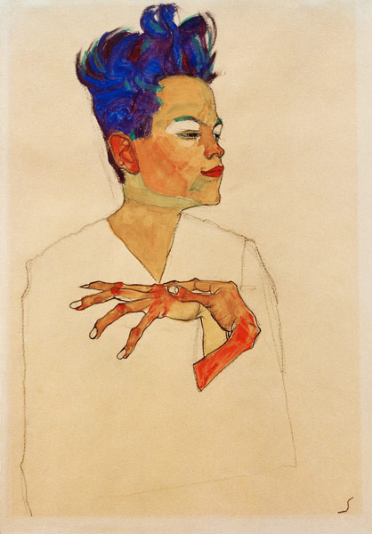 Self-Portrait with Hands on Chest van Egon Schiele