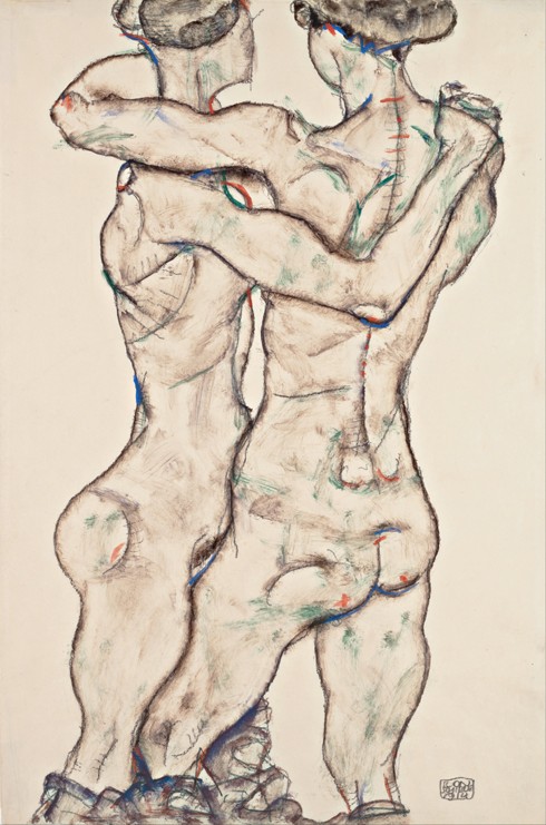Naked Girls Embracing van Egon Schiele