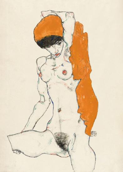 Standing Nude With Orange Drapery 1914