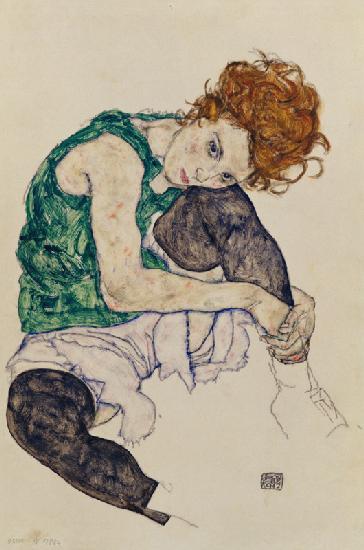 Zittende vrouw met opgetrokken knie   - Egon Schiele