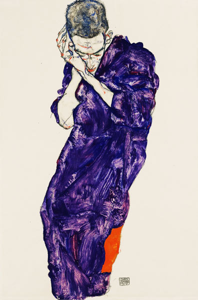 Youth in purple cassock with folded hands van Egon Schiele