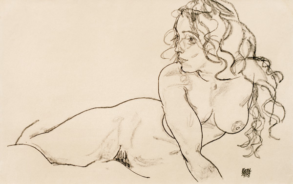 Opstaand vrouwelijk naakt met lang haar - Egon Schiele van Egon Schiele