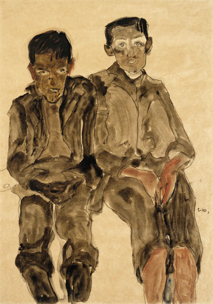 Zwei Sitzende Knaben van Egon Schiele