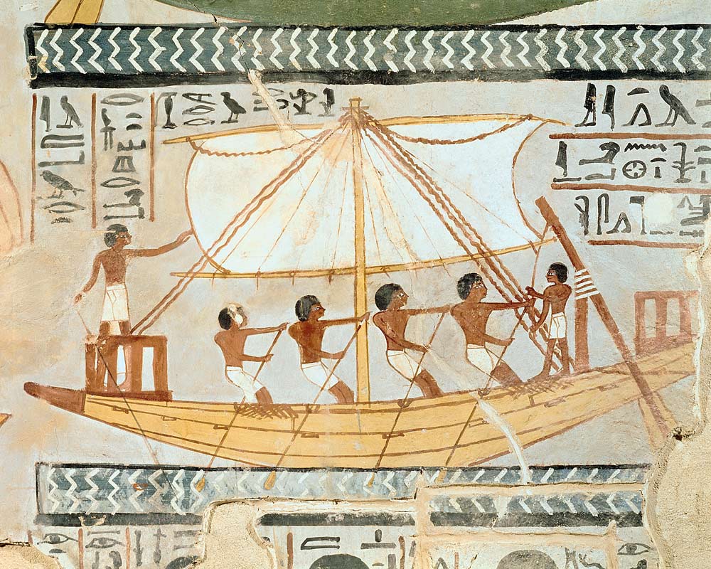 Boatmen on the Nile, from the Tomb of Sennefer, New Kingdom van Egyptian