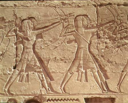 Archers, detail from the hunt of Ramesses III (c.1184-1153 BC) from the Mortuary Temple of Ramesses van Egyptian