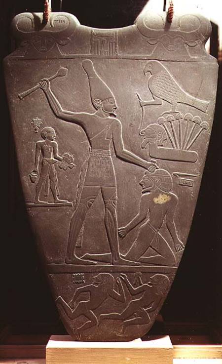 The Narmer Palette: ceremonial palette depicting King Narmer, wearing the white crown of Upper Egypt van Egyptian