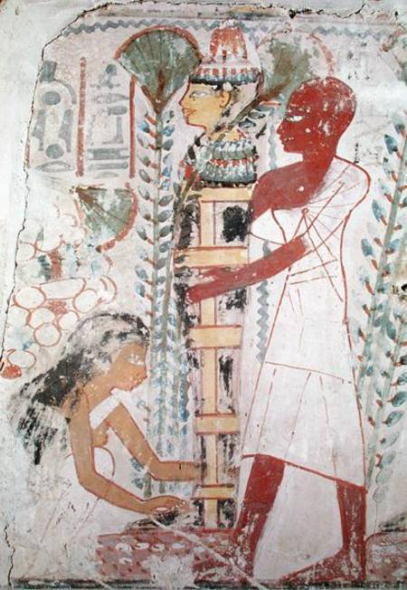 Preparing a mummy for a purification ceremony, from a tomb at Thebes, New Kingdom van Egyptian