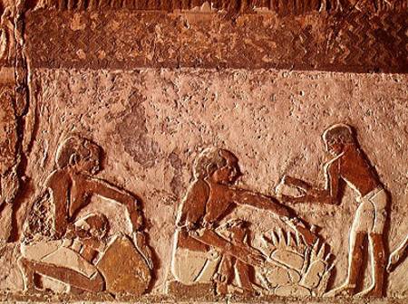 Relief depicting the making and baking of bread, Old Kingdom van Egyptian