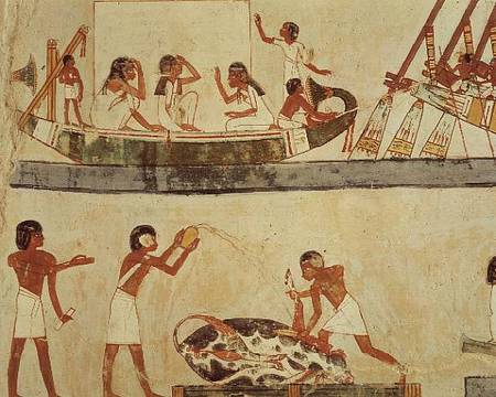 Sacrifice and purification of a bull, and a sailing ritual van Egyptian