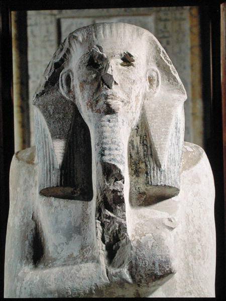 Seated statue of King Djoser (2630-2611 BC) from the Mortuary Temple beside the Step Pyramid of Djos van Egyptian
