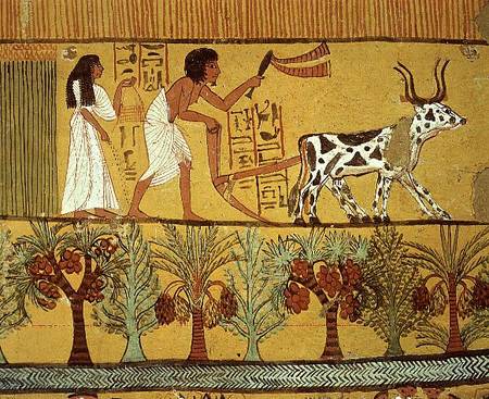 Sennedjem and his wife in the fields sowing and tilling, from the Tomb of Sennedjem, The Workers' Vi van Egyptian
