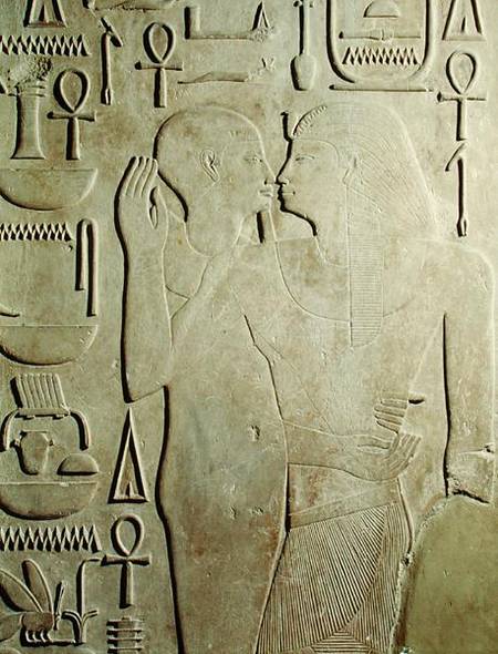 Sesostris I (ruled 1971-28 BC) being Embraced by the God Ptah, relief from the Temple of Amun, Karna van Egyptian