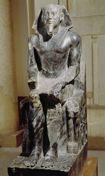 Statue of Khafre (2520-2494 BC) enthroned, from the Valley Temple of the Pyramid of Khafre at Giza, van Egyptian