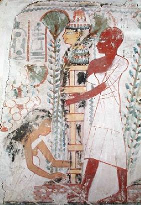Preparing a mummy for a purification ceremony, from a tomb at Thebes, New Kingdom