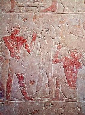 Relief depicting two sculptors carving a statue, from the mastaba of Kaemrehu, Saqqara, Old Kingdom