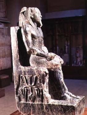 Statue of Khafre (2520-2494 BC) enthroned, from the Valley Temple of the Pyramid of Khafre at Giza,