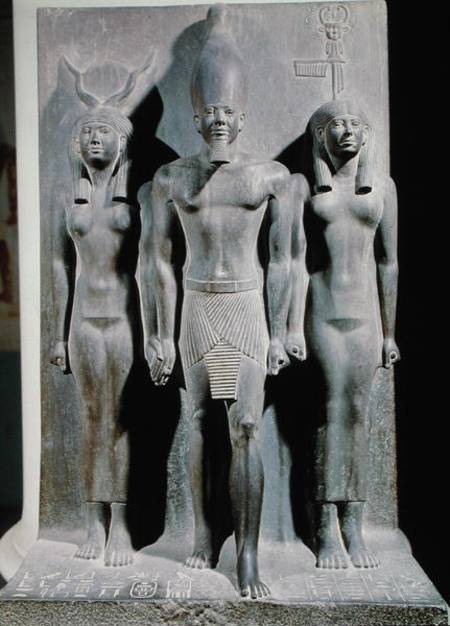 Triad of Menkaure (Mycerinus) with the goddess Hathor and the goddess of the Aphroditopolis nome, ta van Egyptian