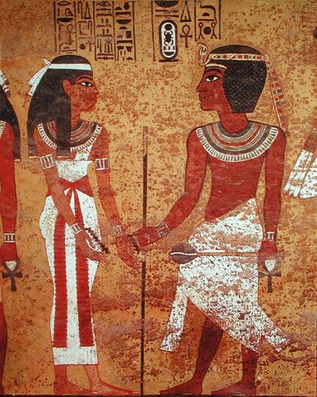 Tutankhamun (c.1370-1352 BC) and his wife, Ankhesenamun, from his tomb, New Kingdom van Egyptian
