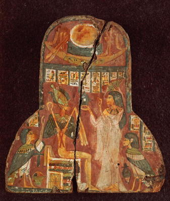 Lid of the coffin of the singer, Toarnemiherti, showing the deceased offering incense to Osiris enth van Egyptian 21st Dynasty