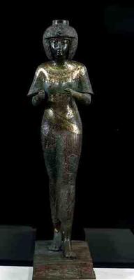 Statue of the Divine Adoratress Karomama, Third Intermediate Period (bronze with gold, silver & elec van Egyptian 22nd Dynasty