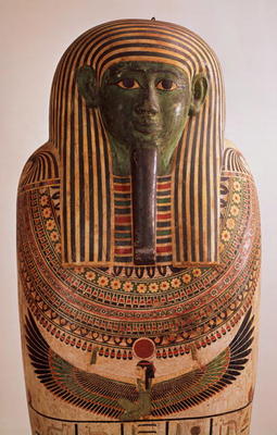 Outer lid of the sarcophagus of Psametik I (664-610 BC) Late Period (painted wood) van Egyptian 26th Dynasty